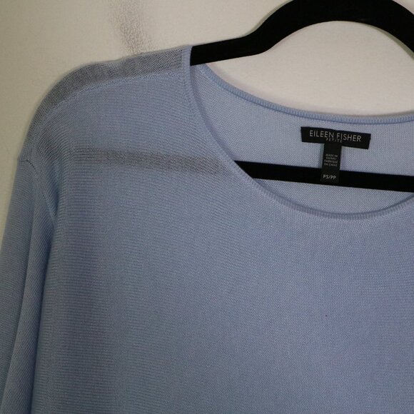 Eileen Fisher Petite Sleek Tencel Merino Knit Pullover Womens PS Asymmetric Blue - Picture 3 of 7